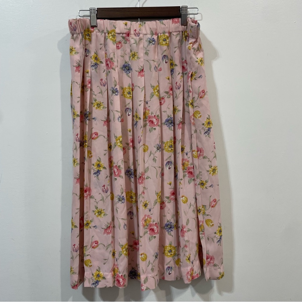 Susan Bristol New Traditions USA Pink Floral Pleated Midi Skirt Size XL Vintage